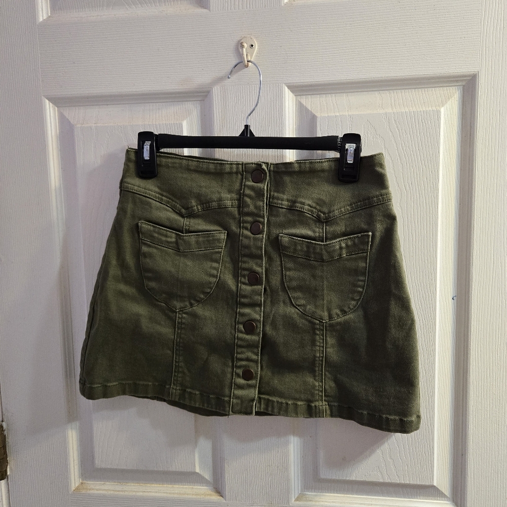 FOREVER 21 Army Green Y2k Denim Mini Skirt Size 28